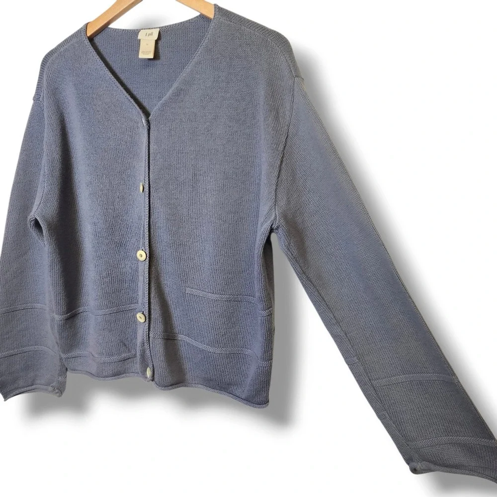 J. Jill Cardigan Sweater Size M Womens Blue Button Front Cotton Minimalist Fall